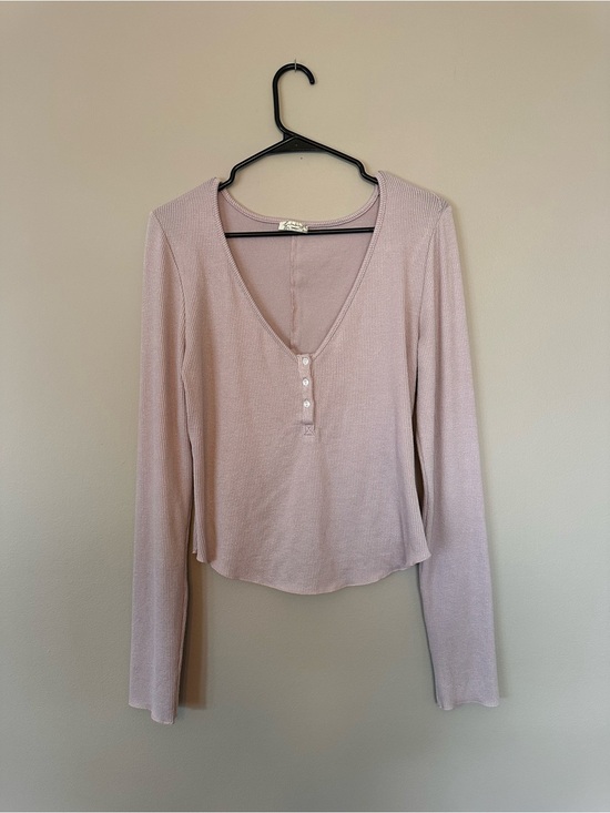 Intimately By Free People Tops - Light Blush Long-Sleeve Ribbed Henley Top